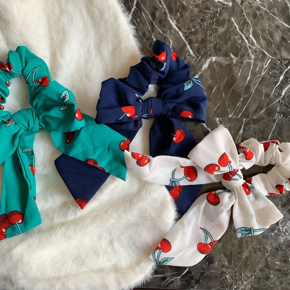 NEW Cherry White Scrunchie Hair Tie - Picture 3 of 4